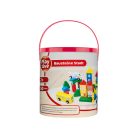 PlayTive 3 az 1-ben 188 darabos színes fa építőkocka, fakocka készlet praktikus tároló vödörben épületekkel és járművekkel, mintázott fakockákkal