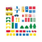 PlayTive 3 az 1-ben 188 darabos színes fa építőkocka, fakocka készlet praktikus tároló vödörben épületekkel és járművekkel, mintázott fakockákkal