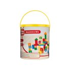 PlayTive 3 az 1-ben 188 darabos színes fa építőkocka, fakocka készlet praktikus tároló vödörben épületekkel és járművekkel, mintázott fakockákkal