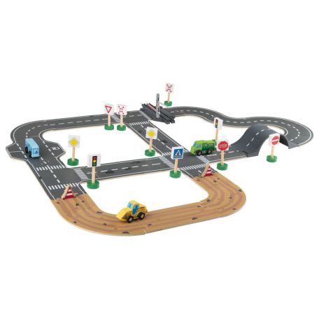 PlayTive Construction Road Set 36 darabos fa autópálya szett, városi utca készlet útépítéssel