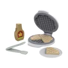PlayTive Toy Wafle Maker, 8 részes játék fa gofrisütő készlet gyerekeknek, tányérral, 4 db szív alakú gofrival, sütifogóval és juharsziruppal