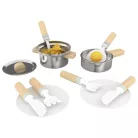 lupilu / PlayTive Cooking Set, 20 részes játék fa + nemesacél konyhai készlet gyerekeknek, serpenyővel, fazékkal, fedővel, evőeszközökkel, tányérokkal és étellel