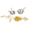   lupilu / PlayTive Cooking Set, 20 részes játék fa + nemesacél konyhai készlet gyerekeknek, serpenyővel, fazékkal, fedővel, evőeszközökkel, tányérokkal és étellel