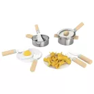 lupilu / PlayTive Cooking Set, 20 részes játék fa + nemesacél konyhai készlet gyerekeknek, serpenyővel, fazékkal, fedővel, evőeszközökkel, tányérokkal és étellel