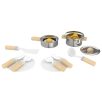   lupilu / PlayTive Cooking Set, 20 részes játék fa + nemesacél konyhai készlet gyerekeknek, serpenyővel, fazékkal, fedővel, evőeszközökkel, tányérokkal és étellel