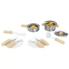 lupilu / PlayTive Cooking Set, 20 részes játék fa + nemesacél konyhai készlet gyerekeknek, serpenyővel, fazékkal, fedővel, evőeszközökkel, tányérokkal és étellel