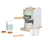 lupilu / PlayTive Coffee Machine Set, 9 részes játék fa kávéfőző készlet gyerekeknek, 2 db bögrével, kanállal, tejes dobozzal, 3 db kávépárnával