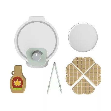 PlayTive Toy Wafle Maker, 8 részes játék fa gofrisütő készlet gyerekeknek, tányérral, 4 db szív alakú gofrival, sütifogóval és juharsziruppal