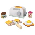 lupilu / PlayTive Wooden Toaster Set 12 részes játék fa reggeliző készlet, pirító, kenyérpirító 2 szelet kenyérrel, tükörtojással, vajjal, deszkával, lekvárral, csokikrémmel és késsel