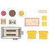   lupilu / PlayTive Wooden Toaster Set 12 részes játék fa reggeliző készlet, pirító, kenyérpirító 2 szelet kenyérrel, tükörtojással, vajjal, deszkával, lekvárral, csokikrémmel és késsel