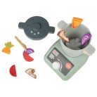 lupilu / PlayTive Premium elektromos (elemes, bekapcsolható) játék fa konyhai robotgép, levesfőző turmix funkcióval, fa élelmiszerekkel