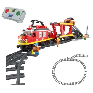   PlayTive Clippys Freight Train 753 részes tehervonat építőkocka készlet, világító, távirányítós, elemes vonat 2.5m sínpályával, rámpával és 1 db autóval