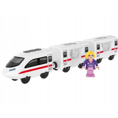 PlayTive Battery Powered Passenger Train akkus, USB-ről tölthető önjáró személyvonat, mozdony 2 vagonnal + ember figurával, fa vonat szettekhez
