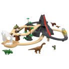 PlayTive Dino Park 49 részes fa vonat szett, favonat készlet önjáró elemes teherautóval vulkánnal 