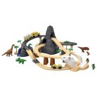 PlayTive Dino Park 49 részes fa vonat szett, favonat készlet önjáró elemes teherautóval vulkánnal 