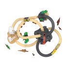 PlayTive Dino Park 49 részes fa vonat szett, favonat készlet önjáró elemes teherautóval vulkánnal 