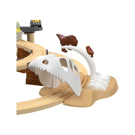 PlayTive Dino Park 49 részes fa vonat szett, favonat készlet önjáró elemes teherautóval vulkánnal 