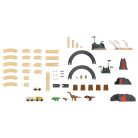 PlayTive Dino Park 49 részes fa vonat szett, favonat készlet önjáró elemes teherautóval vulkánnal 