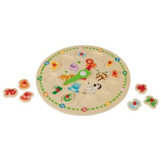   PlayTive Zoo Clock készségfejlesztő fa puzzle óra, 13 részes tanuló óra játék szett állatokkal és számokkal (460715)