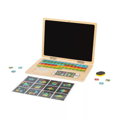 PlayTive készségfejlesztő mágneses fa laptop és mobiltelefon, fából készült oktató, fejlesztő notebook, gyermek laptop + telefon