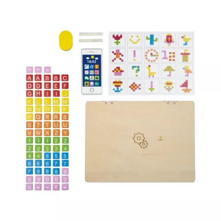 PlayTive készségfejlesztő mágneses fa laptop és mobiltelefon, fából készült oktató, fejlesztő notebook, gyermek laptop + telefon