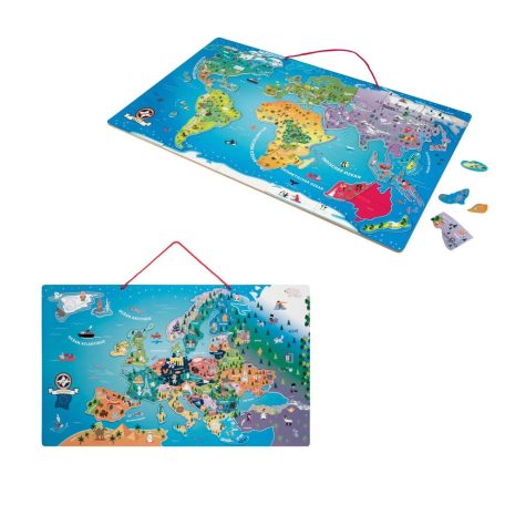 PlayTive 75 x 45 cm fa 94 részes Európa / Világ mágneses térkép, puzzle (Magnetic Map of World / Europe)