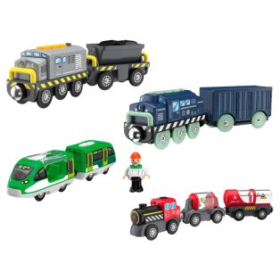  PlayTive 4 az 1 -ben önjáró, elemes, mágneses mozdony / vonat szett diesel-, személy-, teher és GLOW mozdonnyal, hang- és fényeffektusokkal, fa vonat szettekhez