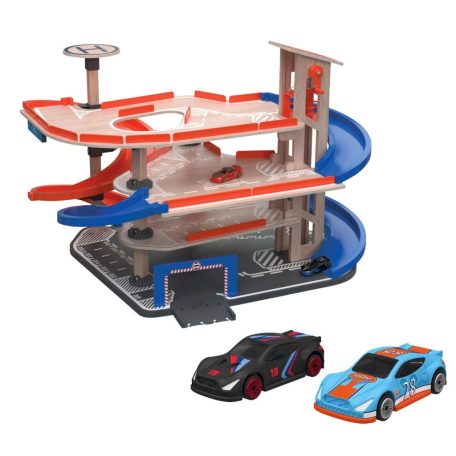 liupilu / PlayTive Racers XL fa parkoló, 4 szintes parkolóház 2 autóval, helikopter leszállóval, jármű lifttel (PlayTive Car Park, PlayTive parkoló)
