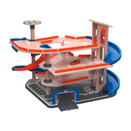 liupilu / PlayTive Racers XL fa parkoló, 4 szintes parkolóház 2 autóval, helikopter leszállóval, jármű lifttel (PlayTive Car Park, PlayTive parkoló)