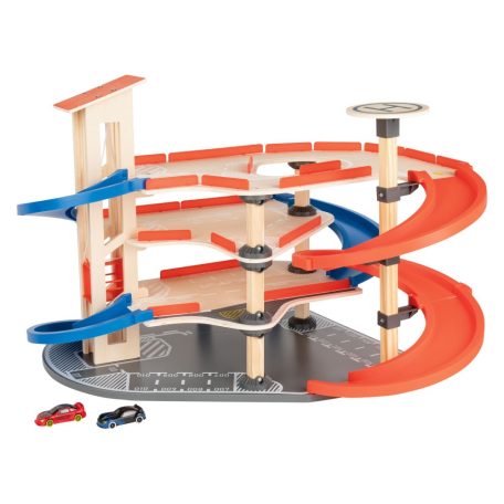 liupilu / PlayTive Racers XL fa parkoló, 4 szintes parkolóház 2 autóval, helikopter leszállóval, jármű lifttel (PlayTive Car Park, PlayTive parkoló)