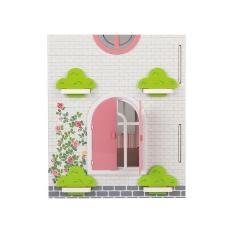 PlayTive Pink Puppenhaus rózsaszín fa babaház, 48 x 46 x 30 cm, kétszintes babaház fából, 48 db kiegészítővel