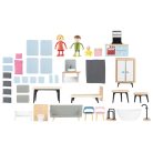 PlayTive Pink Puppenhaus rózsaszín fa babaház, 48 x 46 x 30 cm, kétszintes babaház fából, 48 db kiegészítővel