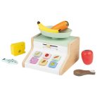 lupilu / PlayTive 2024 Wooden Scales Set, 7 részes játék fa mérleg, működő rugós mérleggel és mutatóval, 6 db élelmiszerrel, fából