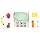 lupilu / PlayTive 2024 Wooden Scales Set, 7 részes játék fa mérleg, működő rugós mérleggel és mutatóval, 6 db élelmiszerrel, fából