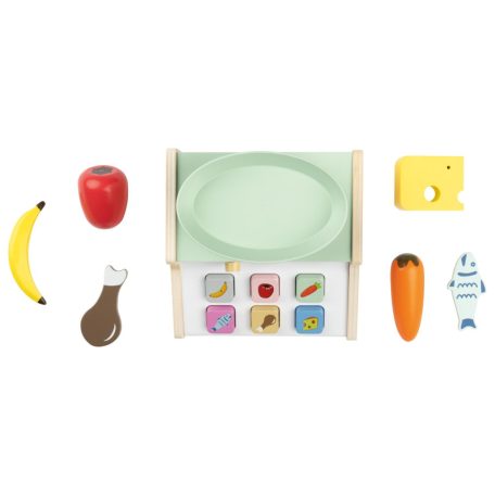 lupilu / PlayTive 2024 Wooden Scales Set, 7 részes játék fa mérleg, működő rugós mérleggel és mutatóval, 6 db élelmiszerrel, fából