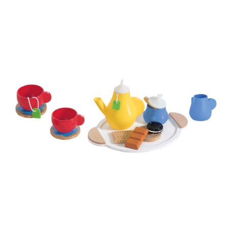 PlaytTive Toy Tea Set, 15 részes játék fa teázó készlet gyermekeknek