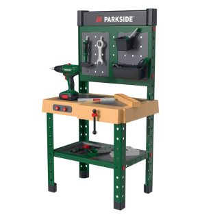   PlayTive ParkSide Plastic Workbench, elektronikus, műanyag játék munkapad, 77 részes gyermek szerelőasztal szerszámokkal és játék akkus fúrógéppel 53 x 100 x 40 cm
