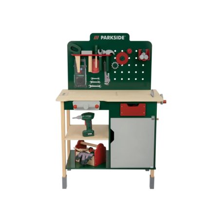 lupilu / PlayTive ParkSide Fa játék munkapad, fából készült 74 részes játék szerelőasztal szerszámokkal és fúrógéppel (HG07512 Workbench)
