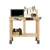   PlayTive ParkSide Mud Workbench fa játék kerti munkapad, fából készült 36 részes játék szerelőasztal szerszámokkal kültérre