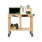 PlayTive ParkSide Mud Workbench fa játék kerti munkapad, fából készült 36 részes játék szerelőasztal szerszámokkal kültérre