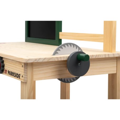 PlayTive ParkSide Mud Workbench fa játék kerti munkapad, fából készült 36 részes játék szerelőasztal szerszámokkal kültérre