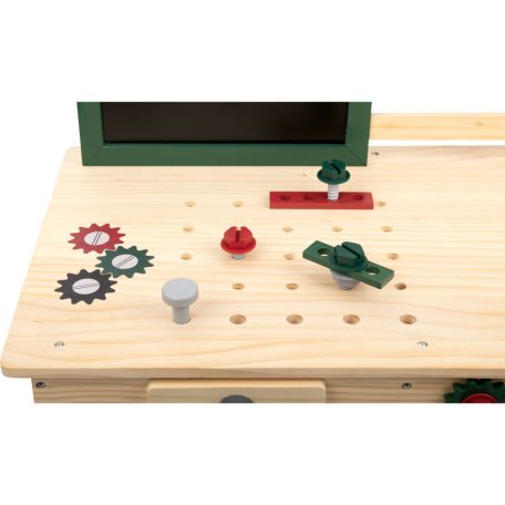 PlayTive ParkSide Mud Workbench fa játék kerti munkapad, fából készült 36 részes játék szerelőasztal szerszámokkal kültérre