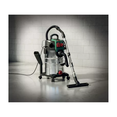 Parkside PWD 30 C1 30L 1500W inox (nemesacél) száraz - nedves porzsák nélküli porszívó, fúvó funkcióval és 2200W hálózati aljzattal szerszámgépekhez (PNTS 1500 D5 utódja)