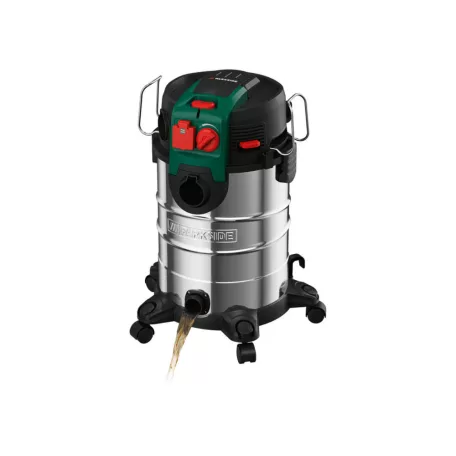 Parkside PWD 30 C1 30L 1500W inox (nemesacél) száraz - nedves porzsák nélküli porszívó, fúvó funkcióval és 2200W hálózati aljzattal szerszámgépekhez (PNTS 1500 D5 utódja)