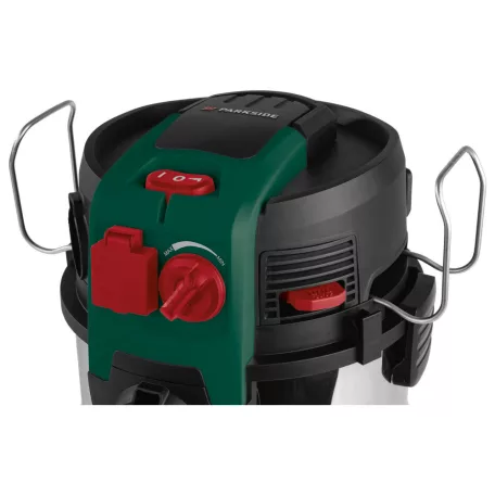 Parkside PWD 30 C1 30L 1500W inox (nemesacél) száraz - nedves porzsák nélküli porszívó, fúvó funkcióval és 2200W hálózati aljzattal szerszámgépekhez (PNTS 1500 D5 utódja)