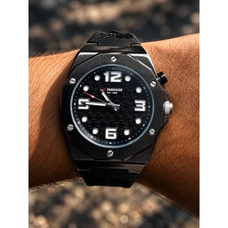ParkSide PWSL1 A3 Fan Edition Watch vízálló karóra, kvarc óraművel beépített LED lámpábal fekete / zöld / piros színben, ParkSide 30 limitált széria