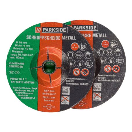 ParkSide PWSZ 76 A1 Metal Grinding Disc 76 mm x 4 mm fém csiszoló korong 2 db / csomag (20100 RPM max) PWSA 12 sarokcsiszolóhoz