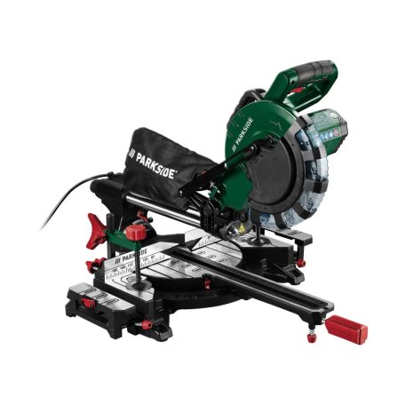 ParkSide PZKS 2000 C3 elektromos 2000W asztali bütüző (fejező) és gérvágó fűrész, vonófűrész, csapfűrész, dupla csúszósínnel