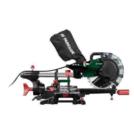 ParkSide PZKS 2000 C3 elektromos 2000W asztali bütüző (fejező) és gérvágó fűrész, vonófűrész, csapfűrész, dupla csúszósínnel