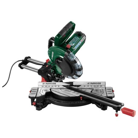 ParkSide PZKS 2000 C3 elektromos 2000W asztali bütüző (fejező) és gérvágó fűrész, vonófűrész, csapfűrész, dupla csúszósínnel